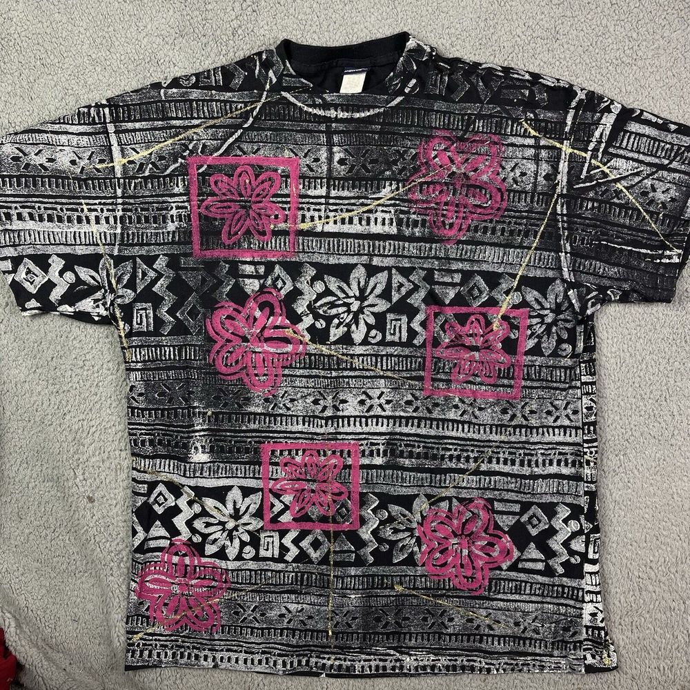 Vintage Aztec Floral Pattern T Shirt‎ Painted Print Honors Plus Size 2XL